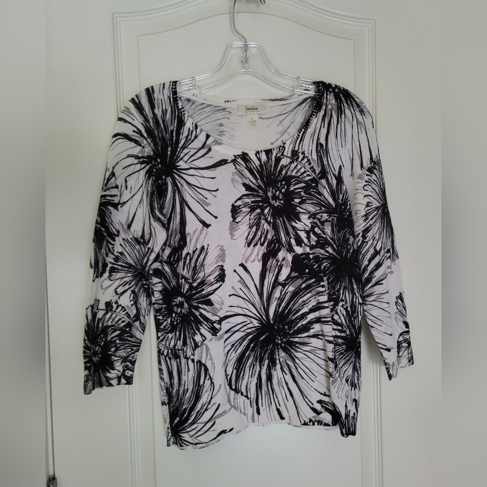 Neiman Marcus Pima Cotton Floral Sweater